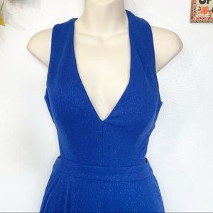 NWT Royal blue sparkly glitter open back V-neck cut out mermaid dress